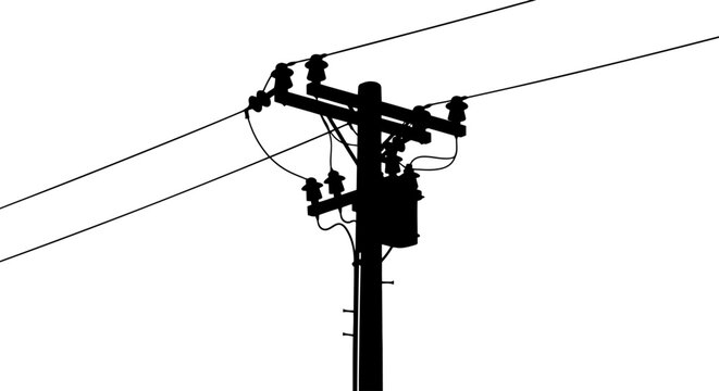 Electrical utility pole silhouette with mounted distribution transformer