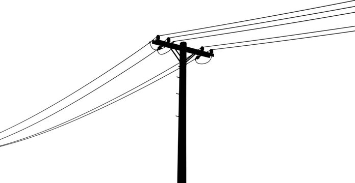 Low angle electricity pole figure with three parallel cables