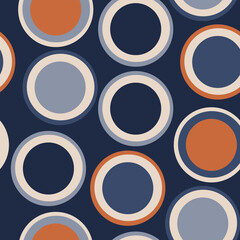 Navy Retro Circle Pattern with Terracotta and Cream Mid Century Palette