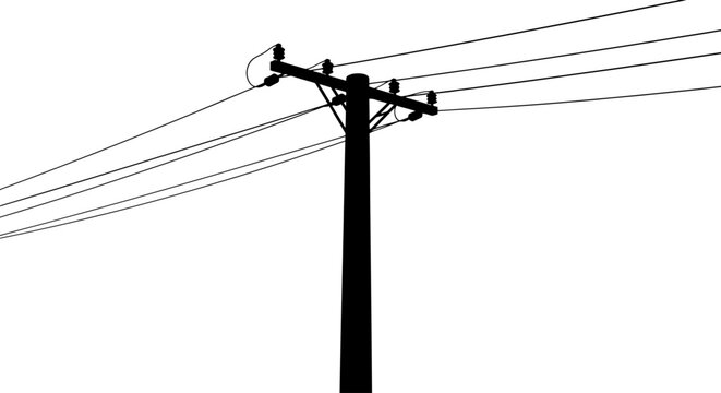 Utility pole silhouette with overhead power lines