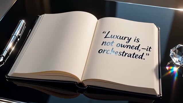 Inspiring Quote on Luxury in Open Notebook With Pen and Crystal
