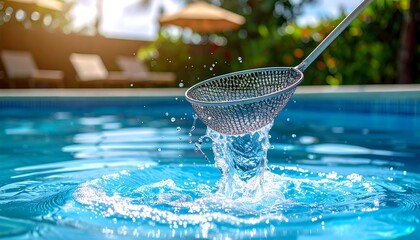 Pool Skimmer Removing Water and Debris.