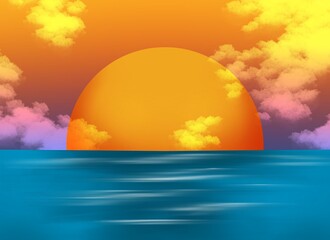 Beautiful Sunset Over Ocean Horizon Background