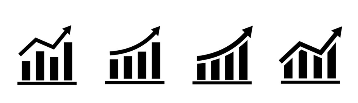 Growing graph set. Growth success arrow icon. Growing graph icon set. Growth chart icon. Growing bar graph. Vector illustration.