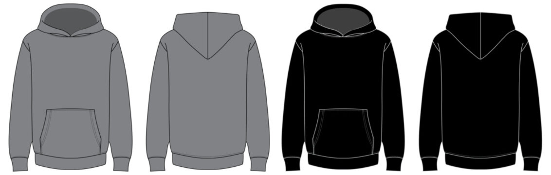 Modern Vector illustration Blank black hoodie template. Hoodie sweatshirt long sleeve with clipping path, hoody for design mockup for print, easily editable