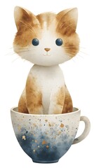 Adorable Watercolor Cat in a Cup Illustration