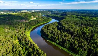 Aerial View of Serene River Landscape.