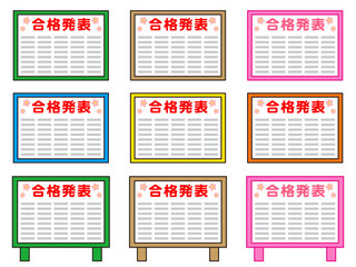 日本語の合格発表の掲示板のイラスト素材セット2