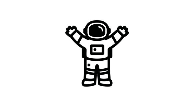 Black and white illustration of an astronaut with arms raised in a simple and abstract design