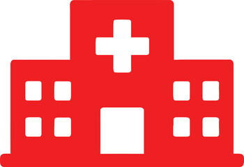 Obraz premium Red hospital building icon simple flat vector symbol for healthcare and medical services isolated on white background