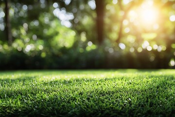 Naklejka premium Vibrant Spring Meadow with Sunlit Grass and Soft Bokeh Highlights for Nature-Themed Backgrounds