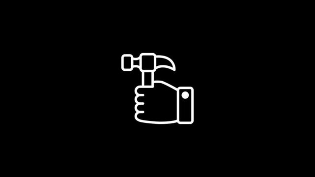 Hand with hammer, animation transparent background