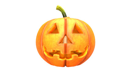 Obraz premium Classic Carved Jack O Lantern Pumpkin with Candle Glow Isolated on PNG Background – Traditional Halloween 3D Render