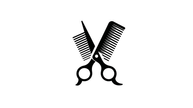 A simple, black-and-white graphic of crossed combs and barber scissors
