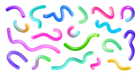 Smooth 3D abstract line elements with curves and floating structure. Vector isolated futuristic forms set with gradient colors and motion. Tech visuals and UI design. Digital art and presentations