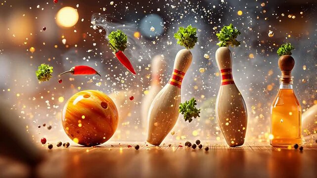 Bowling ball and pins with spices