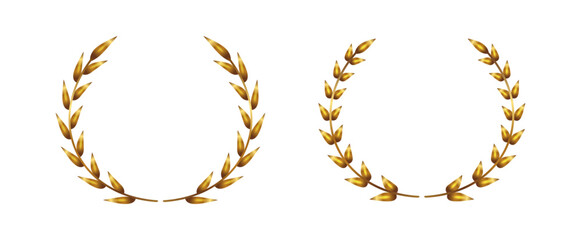 Gold laurel wreath made of evergreen plant. Vector isolated realistic golden ancient reward for winners in competitions. Greek mythology and nobility, traditions and cultural heritage