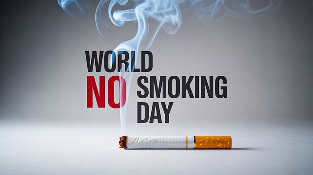 World no smoking day awareness concept with cigarette and smoke on gray background
