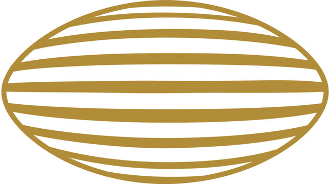 Gold-colored striped ellipsoid shape, with alternating gold lines and white space, a simple, abstract design
