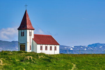 Fototapeta premium Hellnar church stands on the Snaefellsnes peninsula in Iceland
