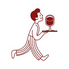 Obraz premium Vector naive graphic design logo template, cartoon mascot for wine bar and cafe, for advertising, branding, posters and banners, funny cartoon illustration