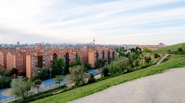 Panoramic view of Tio Pio Park in Vallecas, Madrid