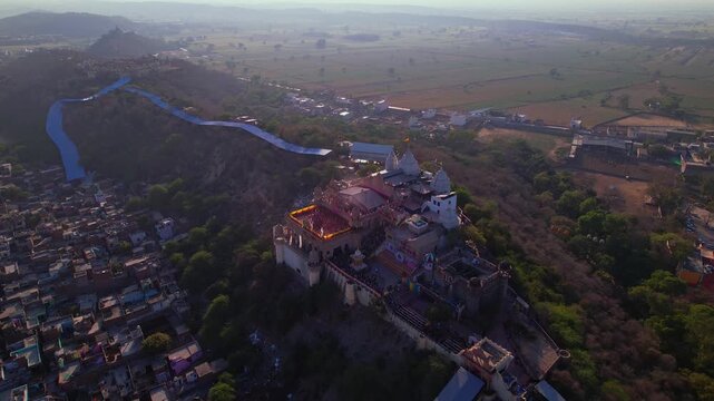Aerial View of Shri Radha Rani Temple in Barsana, Uttar Pradesh, India