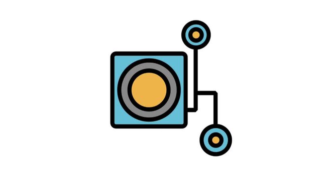 Mechanical gear or camera lens Motion Icon. Abstract mechanical gear or camera lens part animation representing industrial engineering photography equipment and technical hardware.
