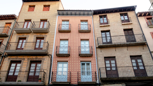 Colorful facade of traditional Estella buildings
