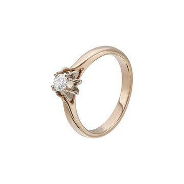 Rose gold diamond solitaire ring with prong setting, isolated on white background