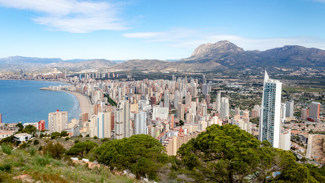 Panoramic view of Benidorm skyline from Mirador de la Cruz