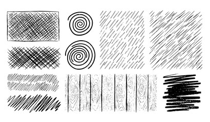 Grunge pencil crosshatch rectangle spiral texture vector set