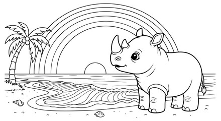 Cute Baby Hippopotamus by River at Sunset