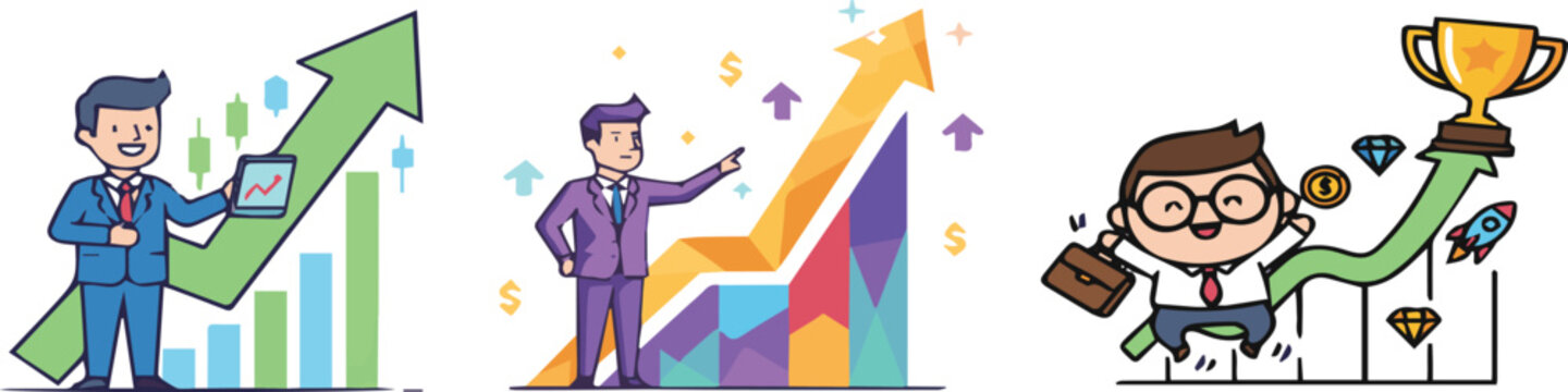 I Need A Kinds of Different vector Art with a white background businessman analyzing risig stock market trends photo.