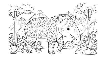 Whimsical Drawing of a Tapir in Natural Environment