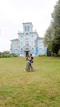 Couple enjoying a romantic moment at a historic site
