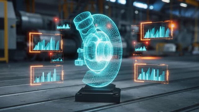 Digital 3D Holographic Display of Turbocharger Engine Component with Futuristic Data Analytics