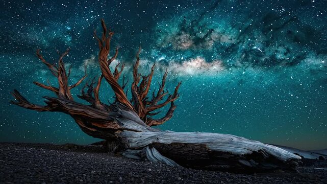 A Majestic Ancient Tree Under the Starry Night Sky Inspiring Wonder and Awe