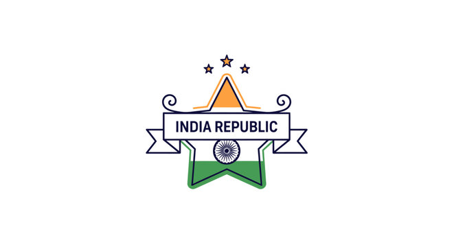 India Republic Emblem with Flag Colors and Stars