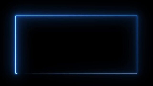 rectangle frame icon animation glowing neon pink and blue color bordar frame display box round shape retro screen photo frame rotation seamless footage line movement on black background