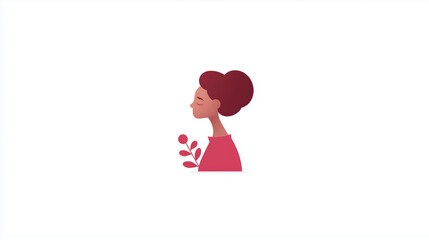 Obraz premium Stylized illustration of a woman with a flower, representing beauty, nature, and self-care themes.