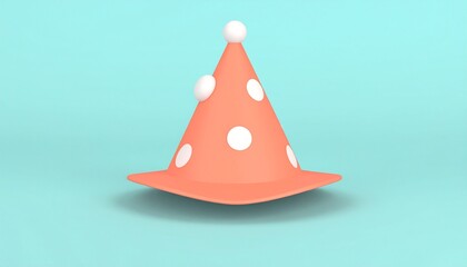 Fototapeta premium Festive Party Hat with Polka Dots on Light Blue Background.