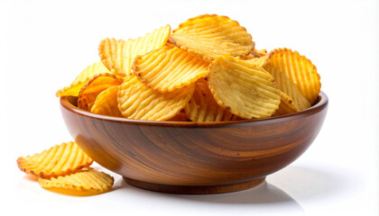 Ridged Potato Chips in Bowl on White Background