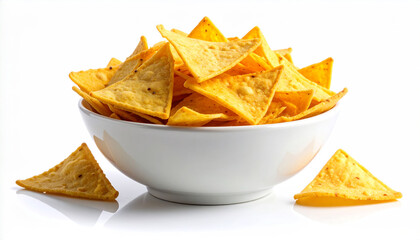 Tortilla Chips in White Bowl on White Background