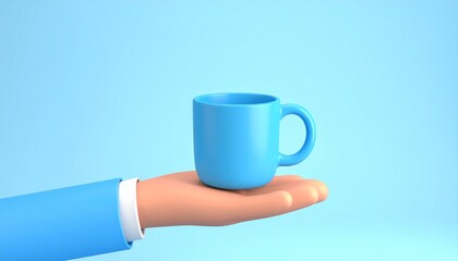 Hand Holding a Blue Mug - A Minimalist 3D Render.