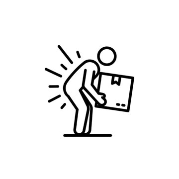 An educational vector image depicting an individual struggling with a heavy package to illustrate the importance of proper lifting techniques and safety.