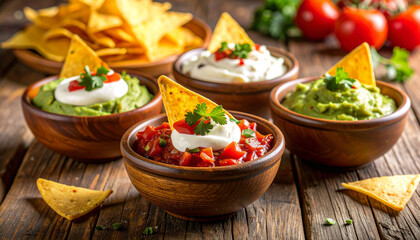 Tortilla Chips with Guacamole, Salsa and Sour Cream