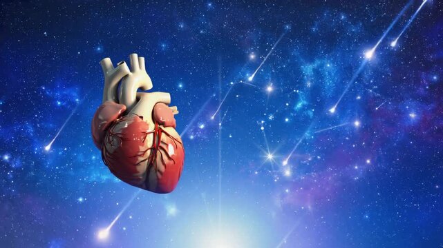 Heart floating in space with stars and constellations during nighttime