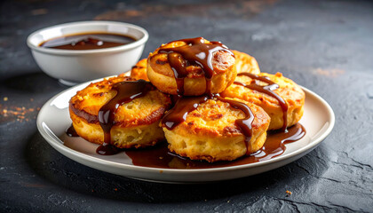 Toutons with Molasses on Dark Stone Background