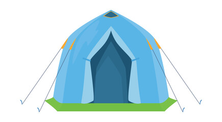 Illustration of blue ready-made camping tent isolated on white background, designed for outdoor activities, suitable for hiking and adventure.